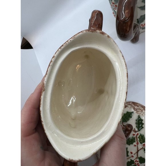 Christmas teapot Holly Lidded Teapot Creamer Sugar Bowl Set holiday Holland red - Picture 9 of 16